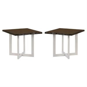 Home Square Baletto Contemporary Wood End Table in Oak and White - Set of 2
