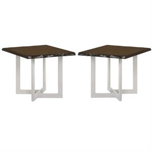 Home Square Krestian Contemporary Wood End Table in Oak and White - Set of 2
