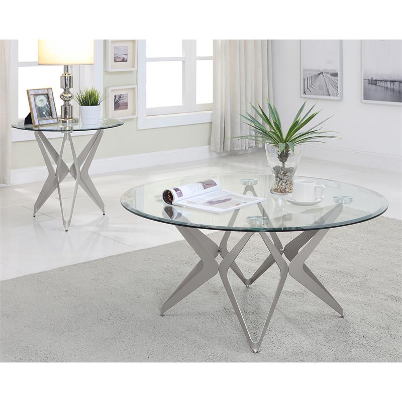 Home Square Contemporary Clear Glass Top End Table in Champagne - Set of 2
