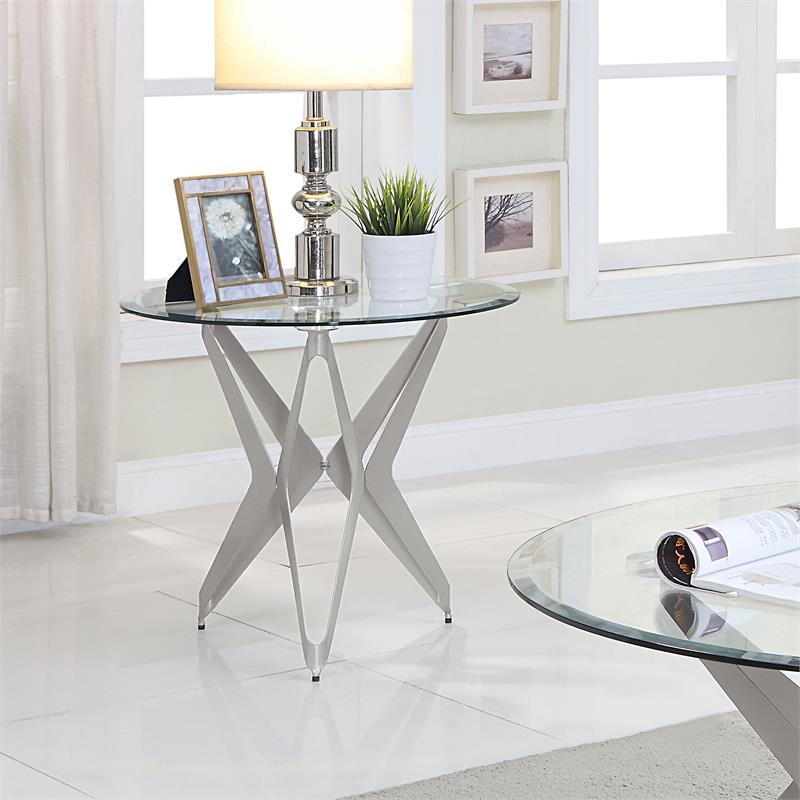 Home Square Contemporary Clear Glass Top End Table in Champagne - Set of 2