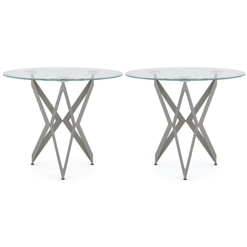 Home Square Contemporary Clear Glass Top End Table in Champagne - Set of 2