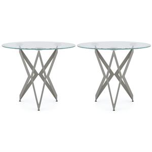 Home Square Contemporary Clear Glass Top End Table in Champagne - Set of 2