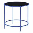 Home Square Keefer Contemporary Black Glass Top Side Table in Blue - Set of 2