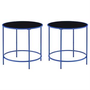 home square keefer contemporary black glass top side table in blue - set of 2