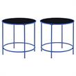 Home Square Keefer Contemporary Black Glass Top Side Table in Blue - Set of 2