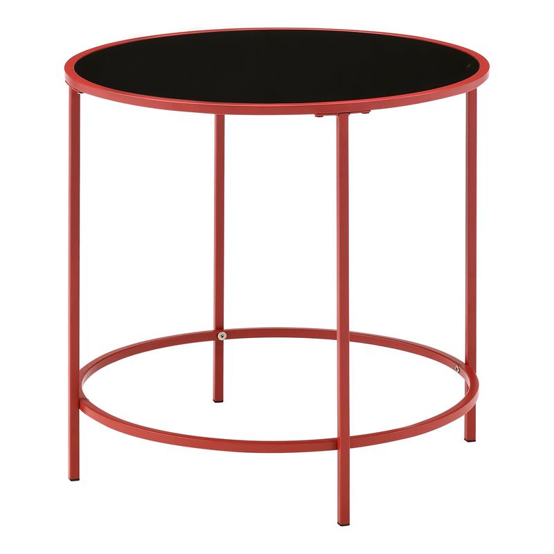 Home Square Keefer Contemporary Black Glass Top Side Table in Red - Set of 2