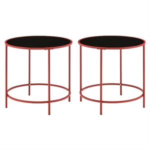 Home Square Keefer Contemporary Black Glass Top Side Table in Red - Set of 2