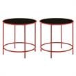 Home Square Keefer Contemporary Black Glass Top Side Table in Red - Set of 2