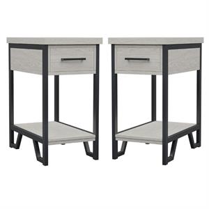 Home Square Elda Transitional Wood Side Table in Antique White - Set of 2