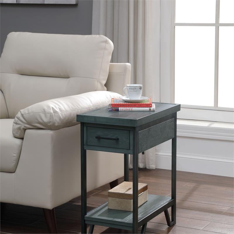 Home Square Elda Transitional Wood Side Table in Antique Green - Set of 2