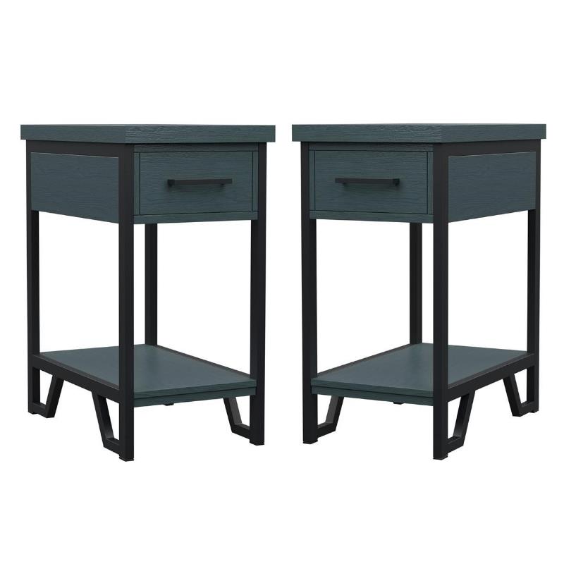 Home Square Elda Transitional Wood Side Table in Antique Green - Set of 2