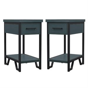 Home Square Elda Transitional Wood Side Table in Antique Green - Set of 2