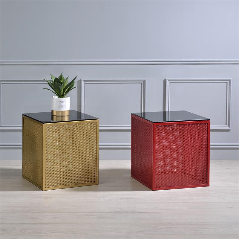 Home Square Kelforia Contemporary Glass Top Side Table in Gold - Set of 2