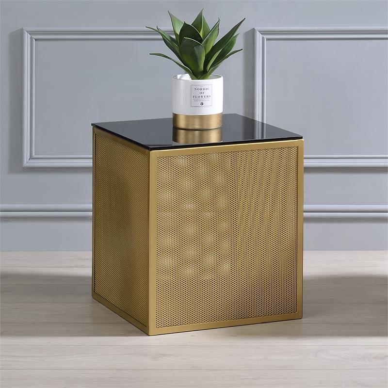 Home Square Kelforia Contemporary Glass Top Side Table in Gold - Set of 2
