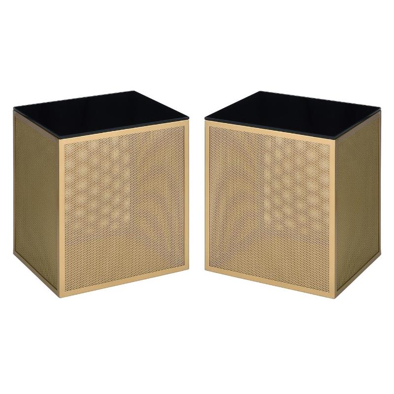 Home Square Kelforia Contemporary Glass Top Side Table in Gold - Set of 2