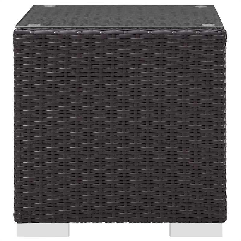 Home Square 2 Piece Aluminum/Rattan Square Patio End Table Set in Espresso