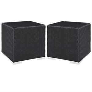 Home Square 2 Piece Aluminum/Rattan Square Patio End Table Set in Espresso