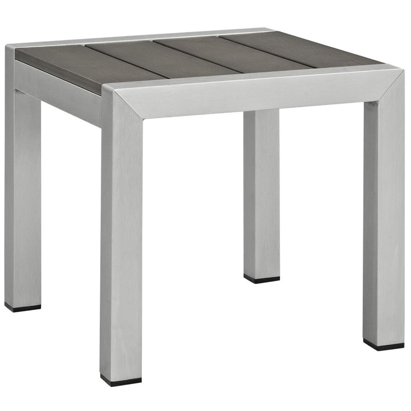 Home Square 2 Piece Aluminum Outdoor Patio End Table Set in Silver/Gray