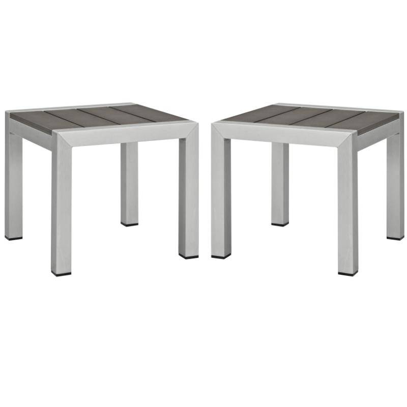 Home Square 2 Piece Aluminum Outdoor Patio End Table Set in Silver/Gray