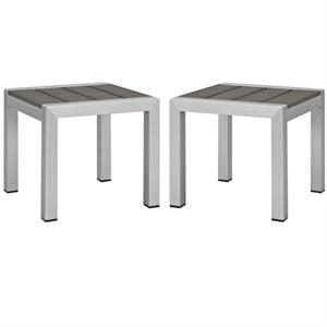 Home Square 2 Piece Aluminum Outdoor Patio End Table Set in Silver/Gray