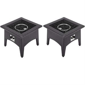 home square fire pit patio coffee table in espresso - set of 2