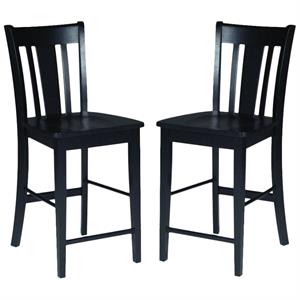 Home Square 2 Piece Solid Wood 24&quotH Counter Stool Set in Black