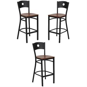 Home Square 31&quot Circle Back Metal Bar Stool in Cherry - Set of 3