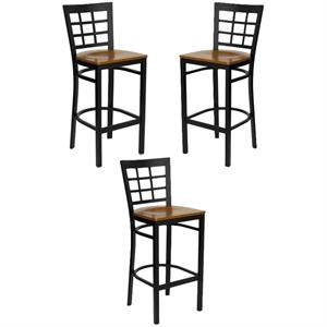 Home Square 31&quot Back Metal Bar Stool in Cherry - Set of 3