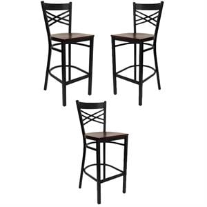 Home Square 29&quot Back Metal Bar Stool in Mahogany - Set of 3