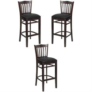 Home Square 31&quot Bar Stool in Walnut with Black Seat - Set of 3