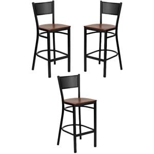 Home Square 31&quot Black Back Metal Bar Stool in Cherry - Set of 3