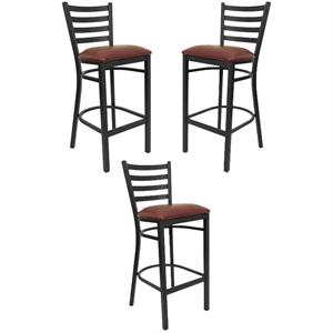 Home Square 31&quot Ladder Back Bar Stool in Burgundy - Set of 3