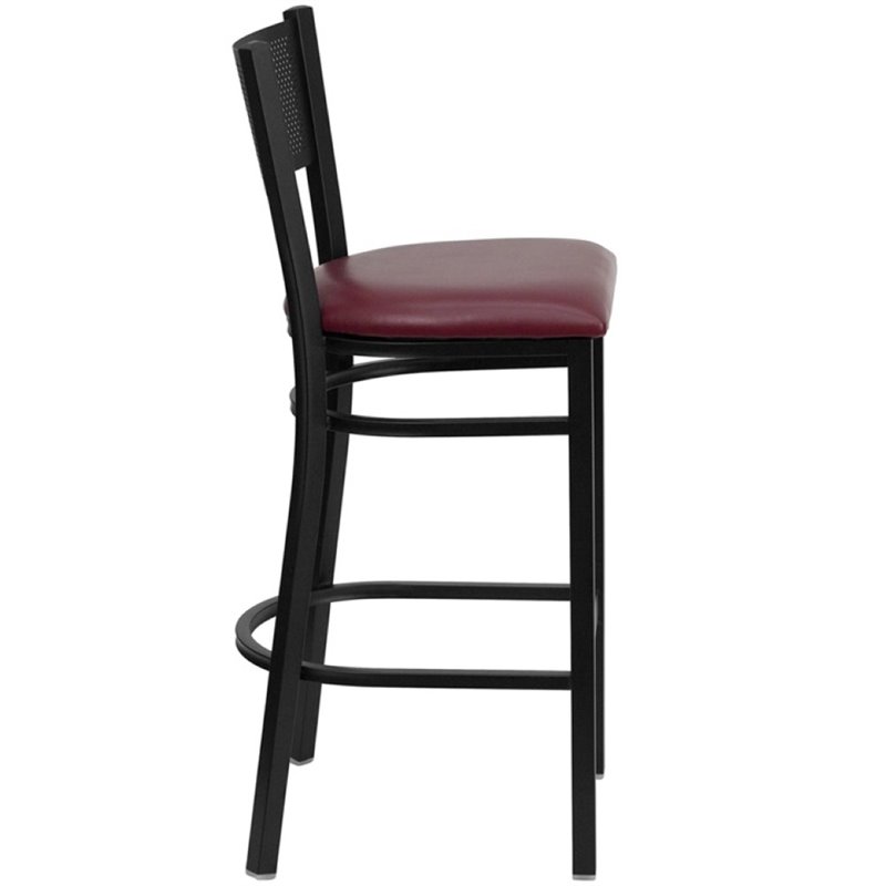 Home Square Restaurant Bar Stool in Black and Burgundy - Set of 3
