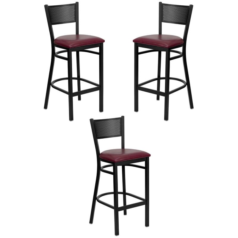 Home Square Restaurant Bar Stool in Black and Burgundy - Set of 3