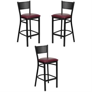 Home Square Restaurant Bar Stool in Black and Burgundy - Set of 3