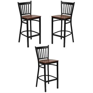 Home Square 29&quot Back Metal Bar Stool in Cherry - Set of 3