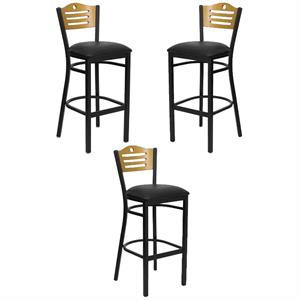 Home Square 32&quot Slat Back Metal Bar Stool in Black - Set of 3