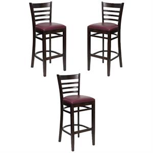 Home Square 31&quot Ladder Back Bar Stool in Walnut Finish - Set of 3