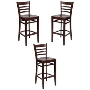 Home Square 31&quot Ladder Back Wooden Stool in Mahogany - Set of 3