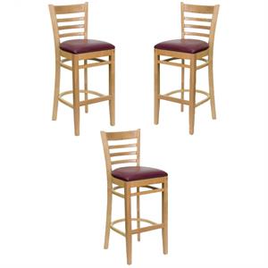 Home Square Hercules 31&quot Ladder Back Stool with Burgundy Seat - Set of 3
