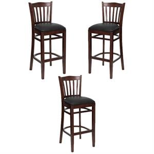 Home Square 31&quot Bar Stool in Mahogany with Black Seat - Set of 3