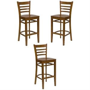 Home Square 29.5&quot Ladder Back Bar Stool in Cherry - Set of 3