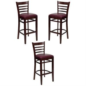 Home Square 31&quot Ladder Back Bar Stool in Mahogany - Set of 3