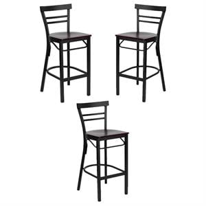 Home Square 29&quot Black Back Metal Bar Stool in Mahogany - Set of 3