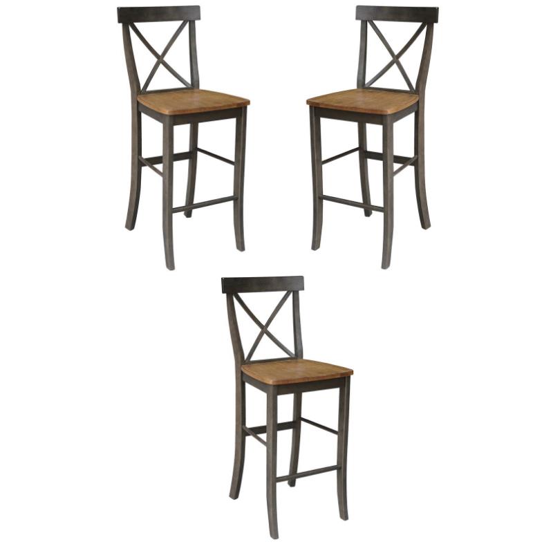 Home Square XBack Solid Wood Bar Height Stool in Hickory/Washed Coal