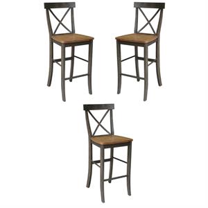 home square x back solid wood bar height stool in hickory/washed coal