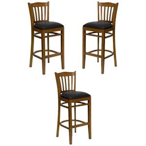 Home Square 31&quot Bar Stool in Cherry with Black Seat - Set of 3