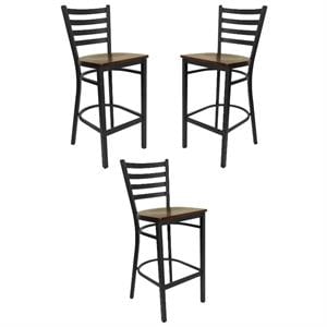 Home Square 29&quot Ladder Back Bar Stool in Mahogany - Set of 3