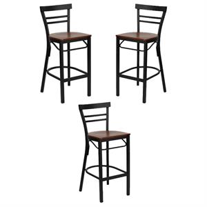 Home Square 29&quot Ladder Back Metal Stool in Cherry - Set of 3