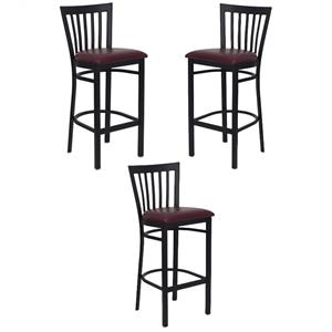 Home Square 29&quot Black Back Metal Bar Stool in Burgundy - Set of 3